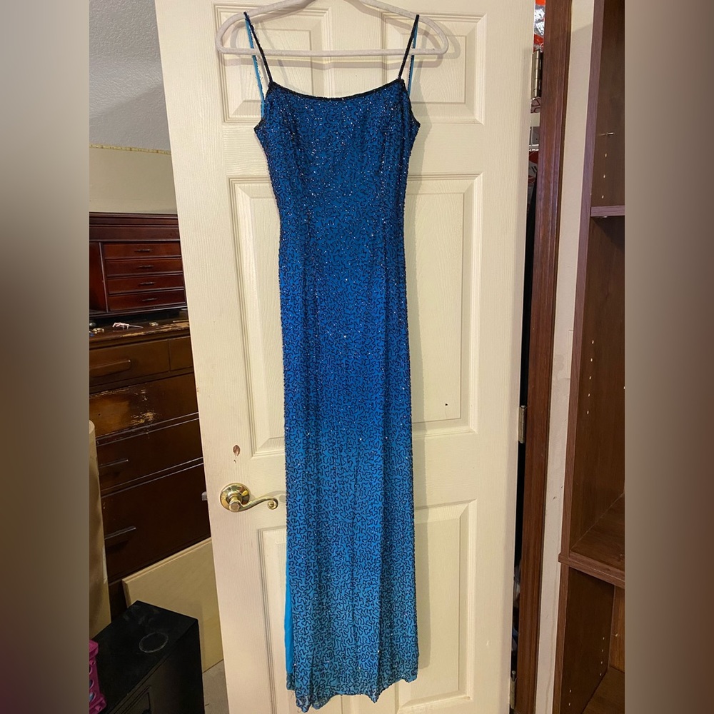 Blue Ombré Beaded Formal Dress